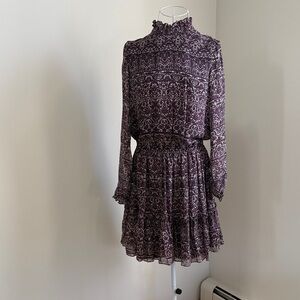 Shoshanna Purple Patterned Long Sleeve Dress